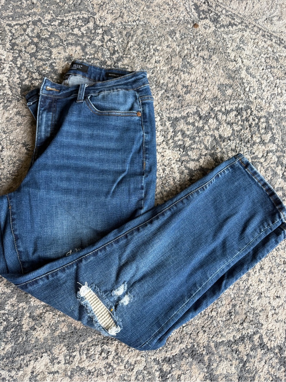 Judy Blue Women's Distressed Boyfriend Jeans - Medium Blue